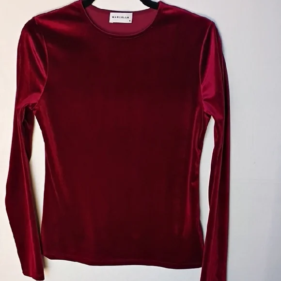 MARELLA Deep Red Velvet Long Sleeve Top Size M - Picture 2 of 7
